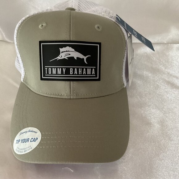 Tommy Bahama Mens Olive & White Mesh Trucker Hat With Marlin Logo Adjustable Fit - Picture 1 of 6